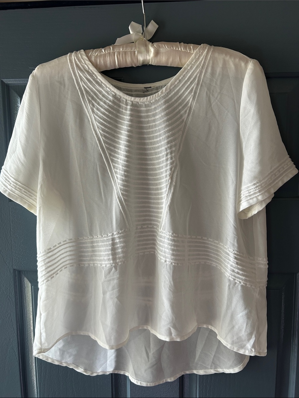 Women’s Cream Short-Sleeve Pintuck Blouse